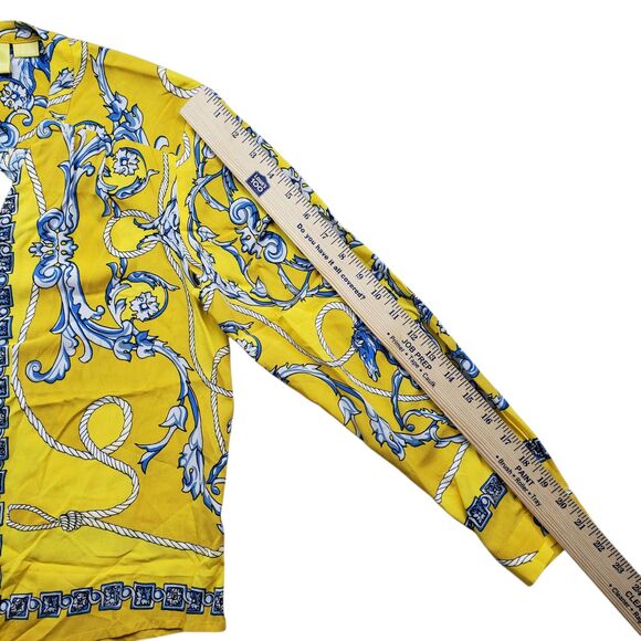 Anthropologie Maeve Elan Scarf Print Blouse 0 Yellow Horse Tie Front Equestrian - Picture 12 of 15